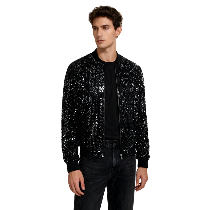 Noir Sequin Bomber Jacket Watson Duke 